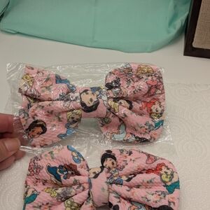 Pink Cartoon Baby Princess Character Hair Bows Set Handmade